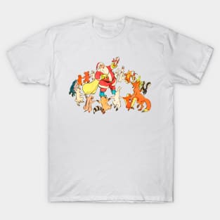 Forest Animals Happy for the arrival of Santa Claus with Christmas Gifts Retro Vintage Comic Book T-Shirt